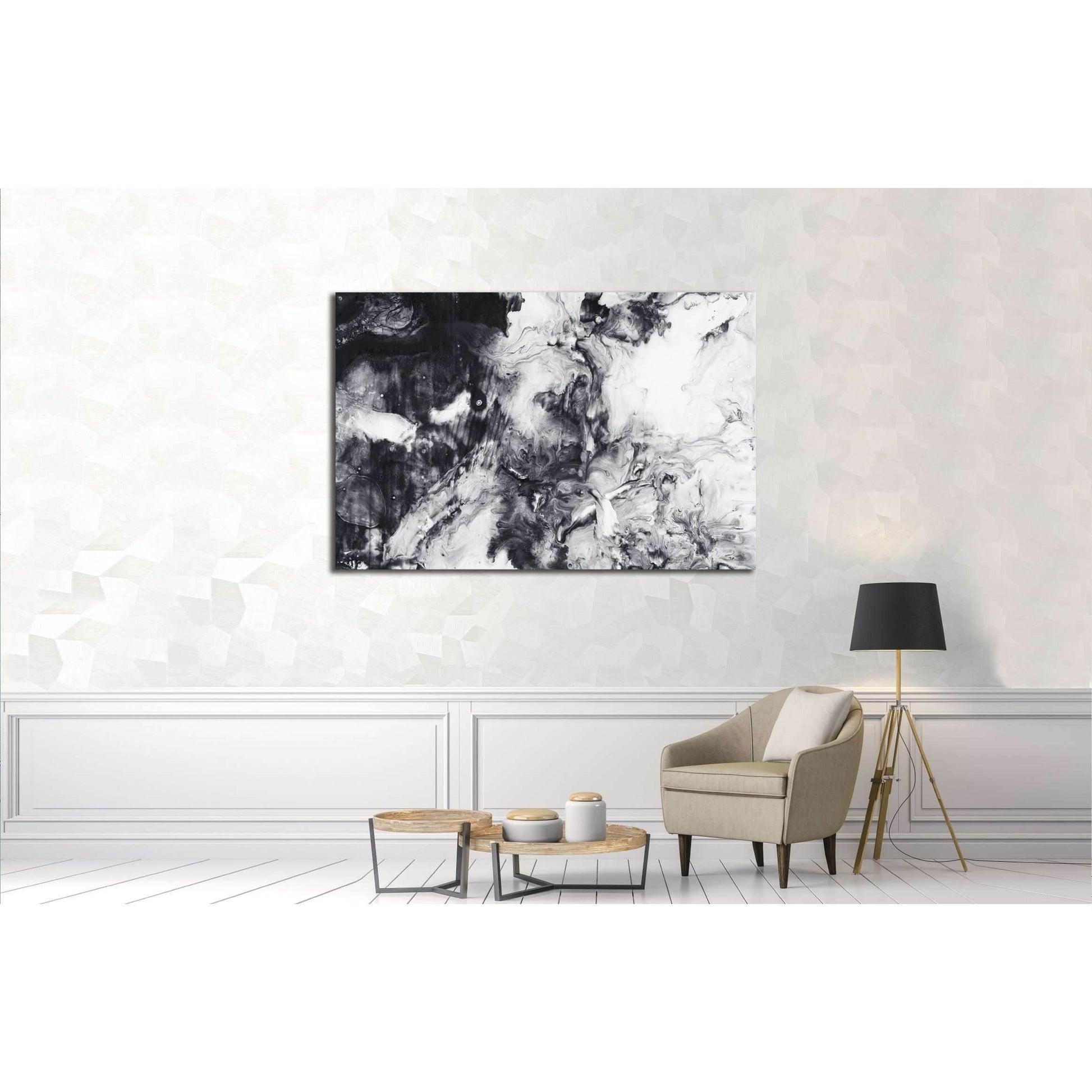 Abstract hand painted black and white background, acrylic painting on canvas, wallpaper, texture №2565 Ready to Hang Canvas Print - Zellart Canvas Prints ALL_Products, s-2565