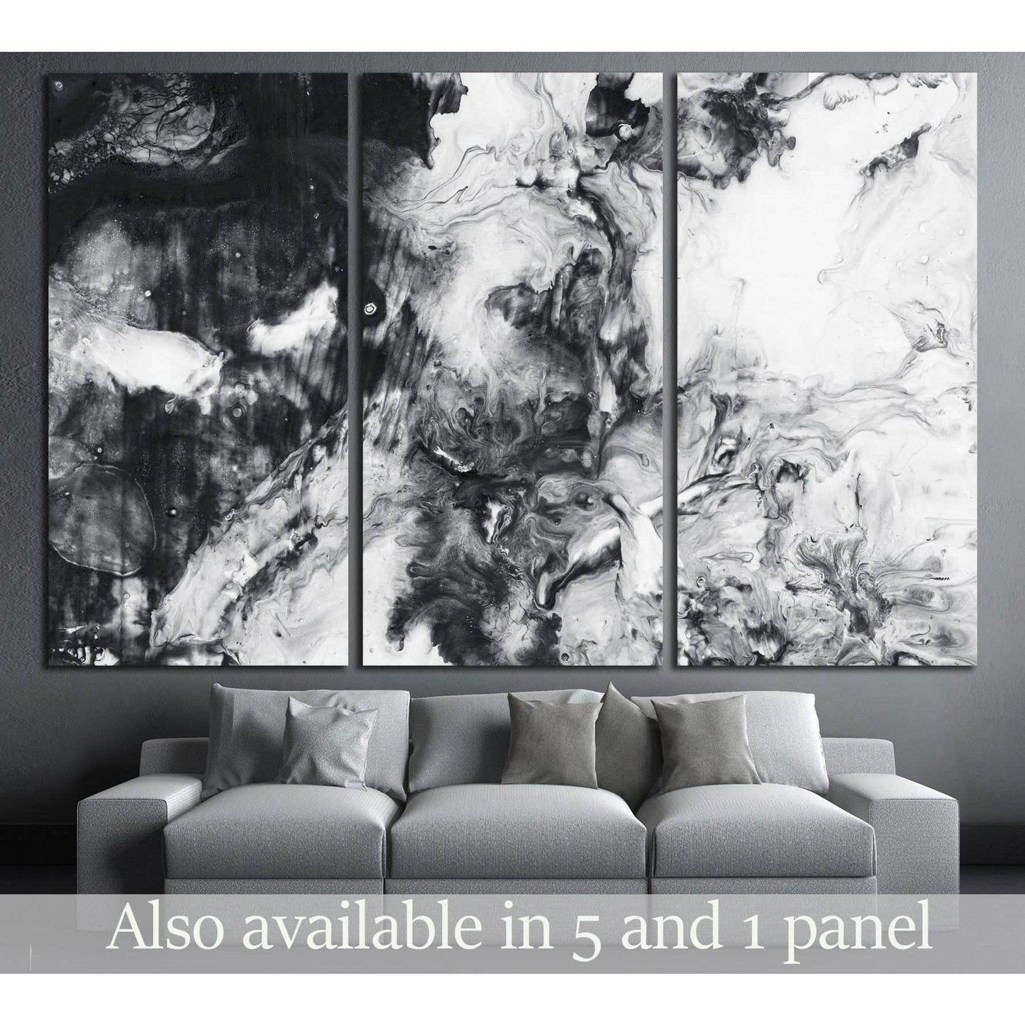 Abstract hand painted black and white background, acrylic painting on canvas, wallpaper, texture №2565 Ready to Hang Canvas Print - Zellart Canvas Prints ALL_Products, s-2565