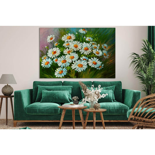 Abstract Illustration Of Flowers Daisies №SL590 Ready to Hang Canvas Print - Zellart Canvas Prints 0new, ALL_Products, Oil Painting Wall Art