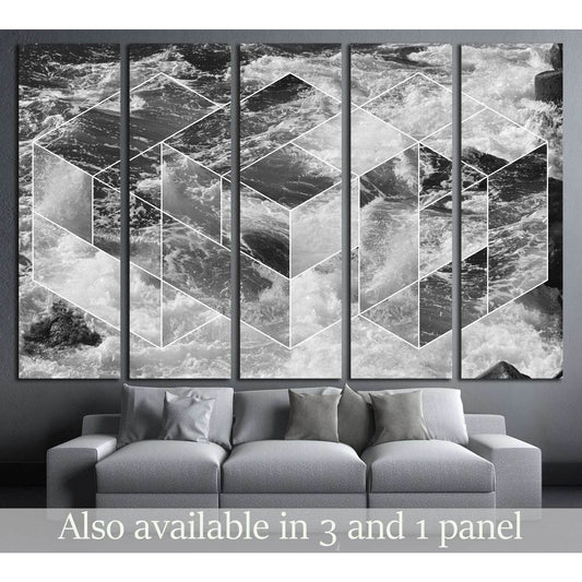 abstract sea geometric background, water waves. black and white №2540 Ready to Hang Canvas Print - Zellart Canvas Prints ALL_Products, s-2540
