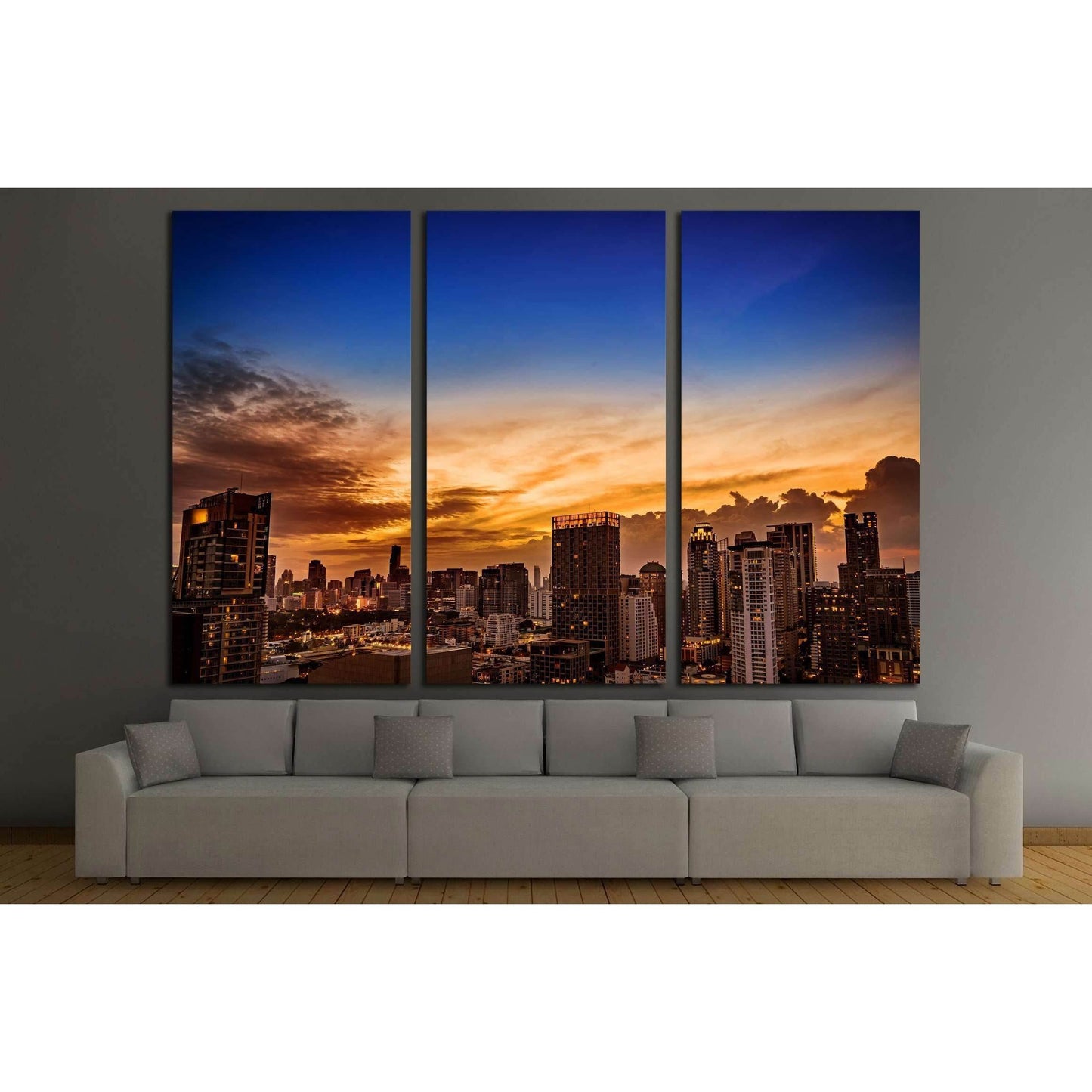 abstract urban skyline cityscape on twilight time №2720 Ready to Hang Canvas Print - Zellart Canvas Prints ALL_Products, s-2720