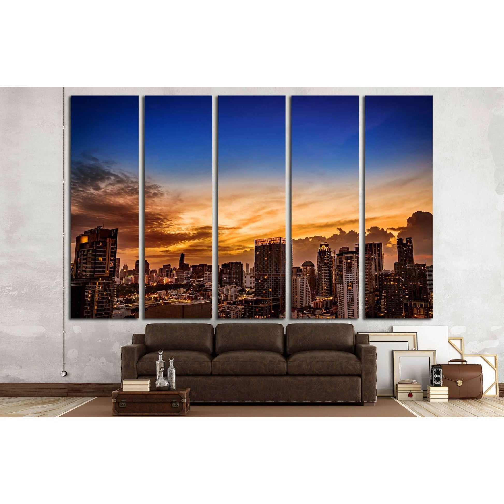 abstract urban skyline cityscape on twilight time №2720 Ready to Hang Canvas Print - Zellart Canvas Prints ALL_Products, s-2720
