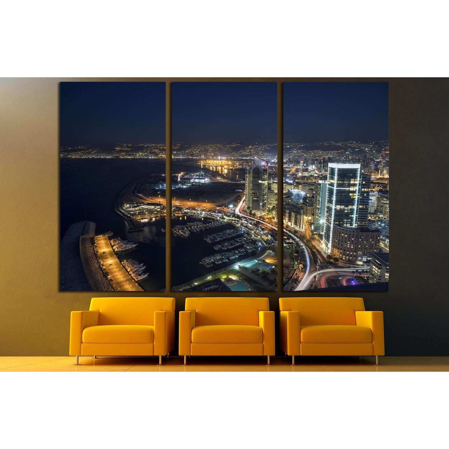 Aerial night shot of Beirut Lebanon , City of Beirut, Beirut city scape №2961 Ready to Hang Canvas Print - Zellart Canvas Prints ALL_Products, s-2961