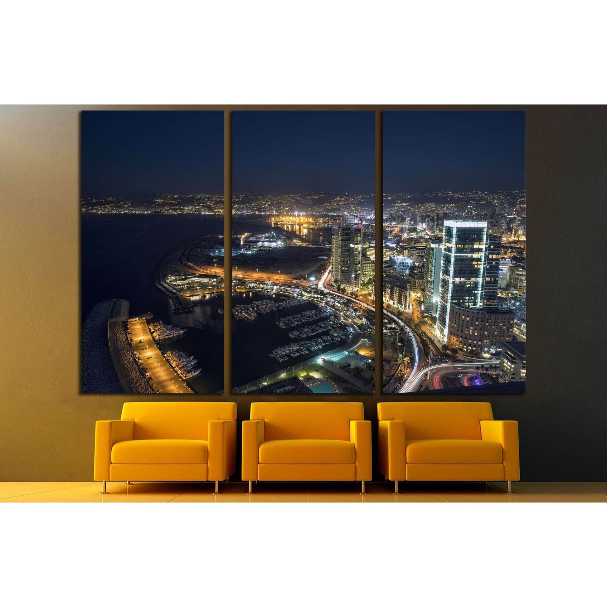 Aerial night shot of Beirut Lebanon , City of Beirut, Beirut city scape №2961 Ready to Hang Canvas Print - Zellart Canvas Prints ALL_Products, s-2961