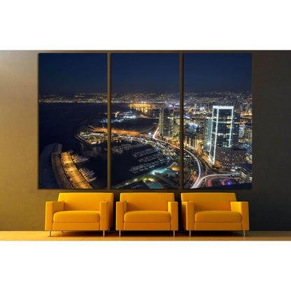 Aerial night shot of Beirut Lebanon , City of Beirut, Beirut city scape №2961 Ready to Hang Canvas Print - Zellart Canvas Prints ALL_Products, s-2961