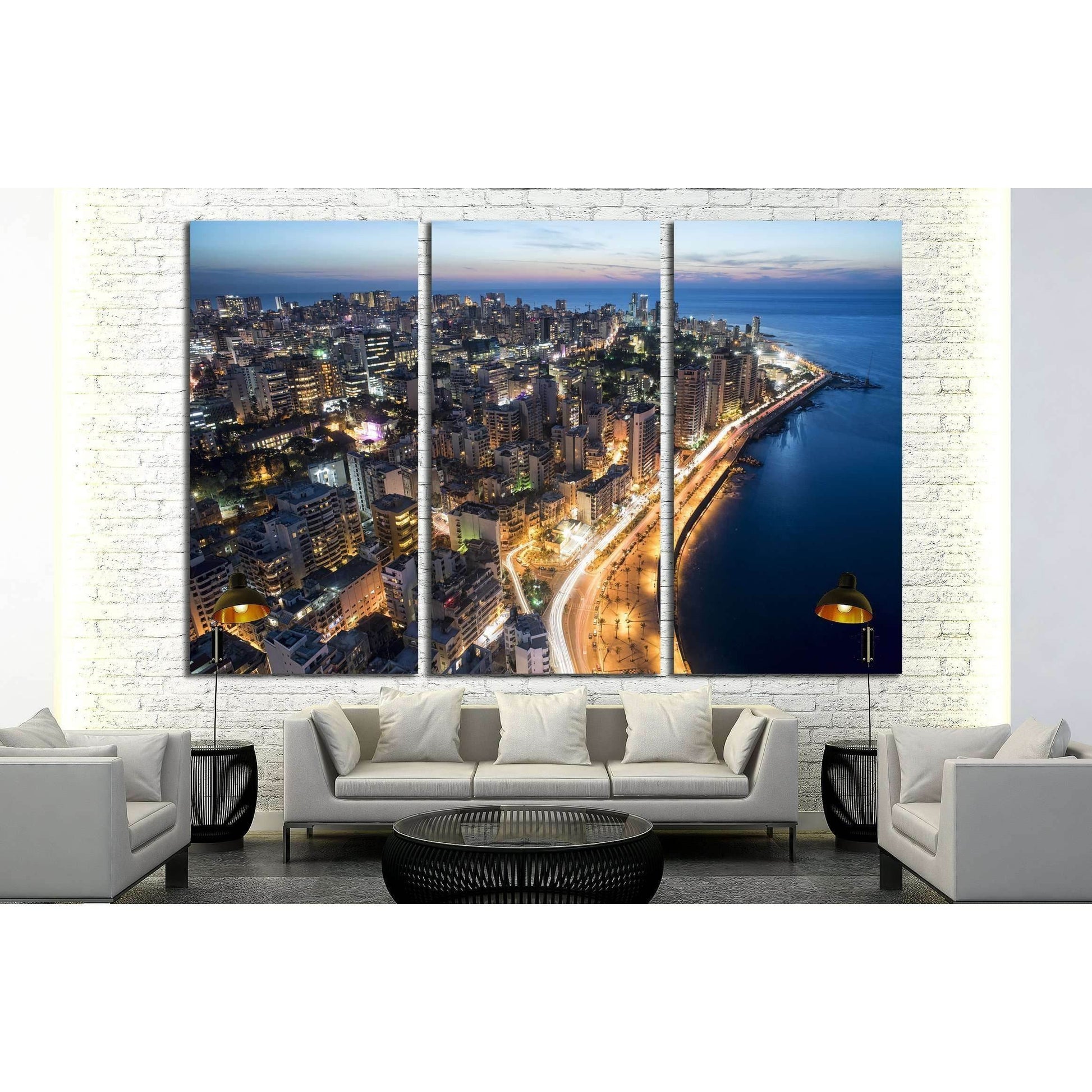 Aerial night shot of Beirut Lebanon , City of Beirut, Beirut city scape №2960 Ready to Hang Canvas PrintCanvas art arrives ready to hang, with hanging accessories included and no additional framing required. Every canvas print is hand-crafted, made on-dem