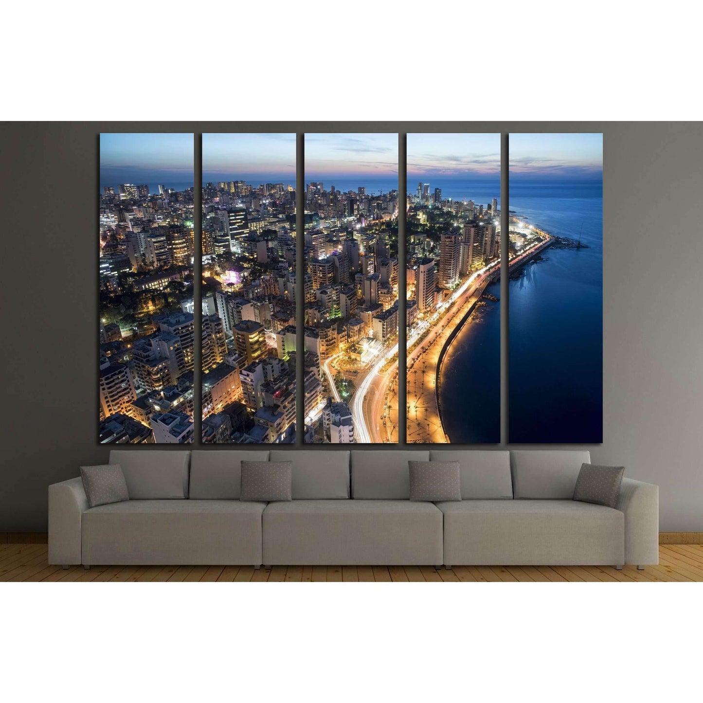 Aerial night shot of Beirut Lebanon , City of Beirut, Beirut city scape №2960 Ready to Hang Canvas PrintCanvas art arrives ready to hang, with hanging accessories included and no additional framing required. Every canvas print is hand-crafted, made on-dem