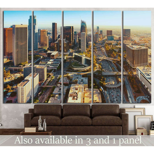 Aerial view of a Downtown Los Angeles at sunset №1253 Ready to Hang Canvas Print - Zellart Canvas Prints ALL_Products, s-1253