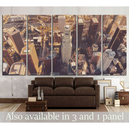 Aerial view of a Downtown Los Angeles at sunset №1271 Ready to Hang Canvas Print - Zellart Canvas Prints ALL_Products, s-1271