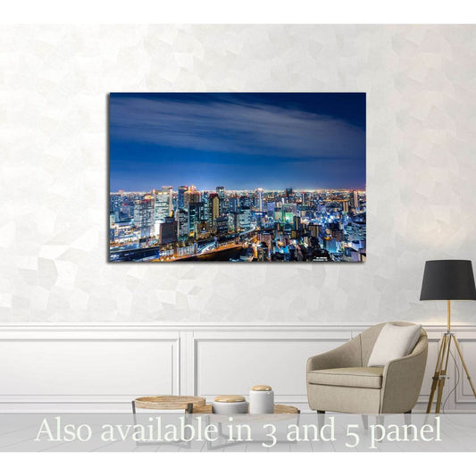Aerial view of beautiful Osaka night city scape №2396 Ready to Hang Canvas Print - Zellart Canvas Prints ALL_Products, s-2396