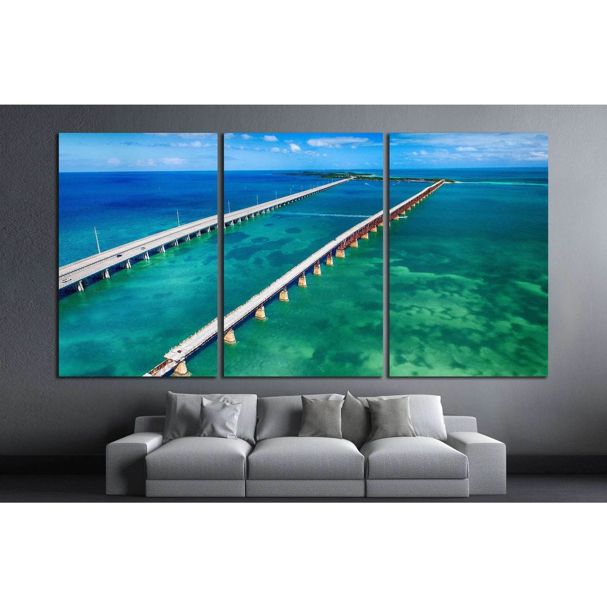 Aerial view of Bridge connecting Keys, Florida №1312 Ready to Hang Canvas PrintCanvas art arrives ready to hang, with hanging accessories included and no additional framing required. Every canvas print is hand-crafted, made on-demand at our workshop and e