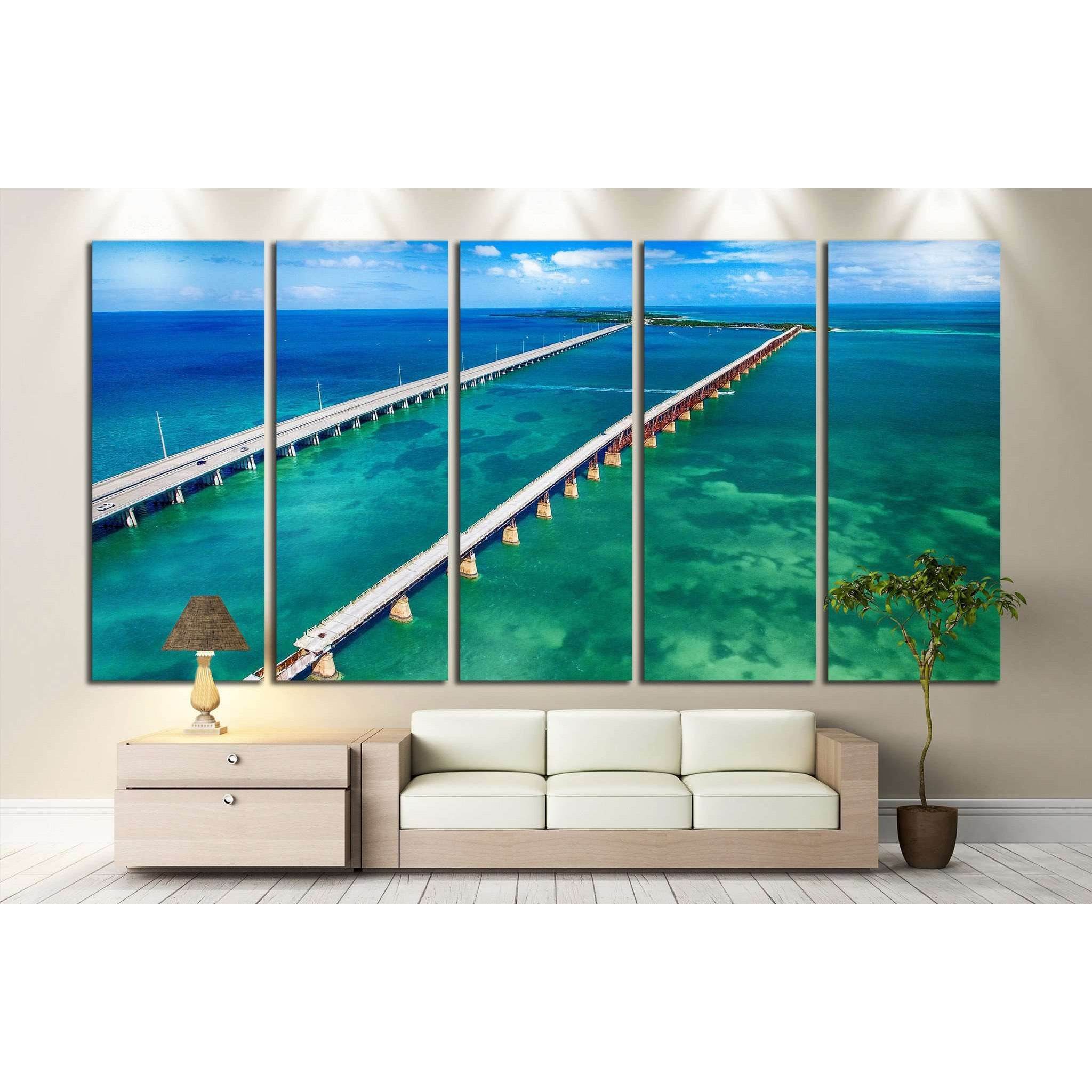 Aerial view of Bridge connecting Keys, Florida №1312 Ready to Hang Canvas Print