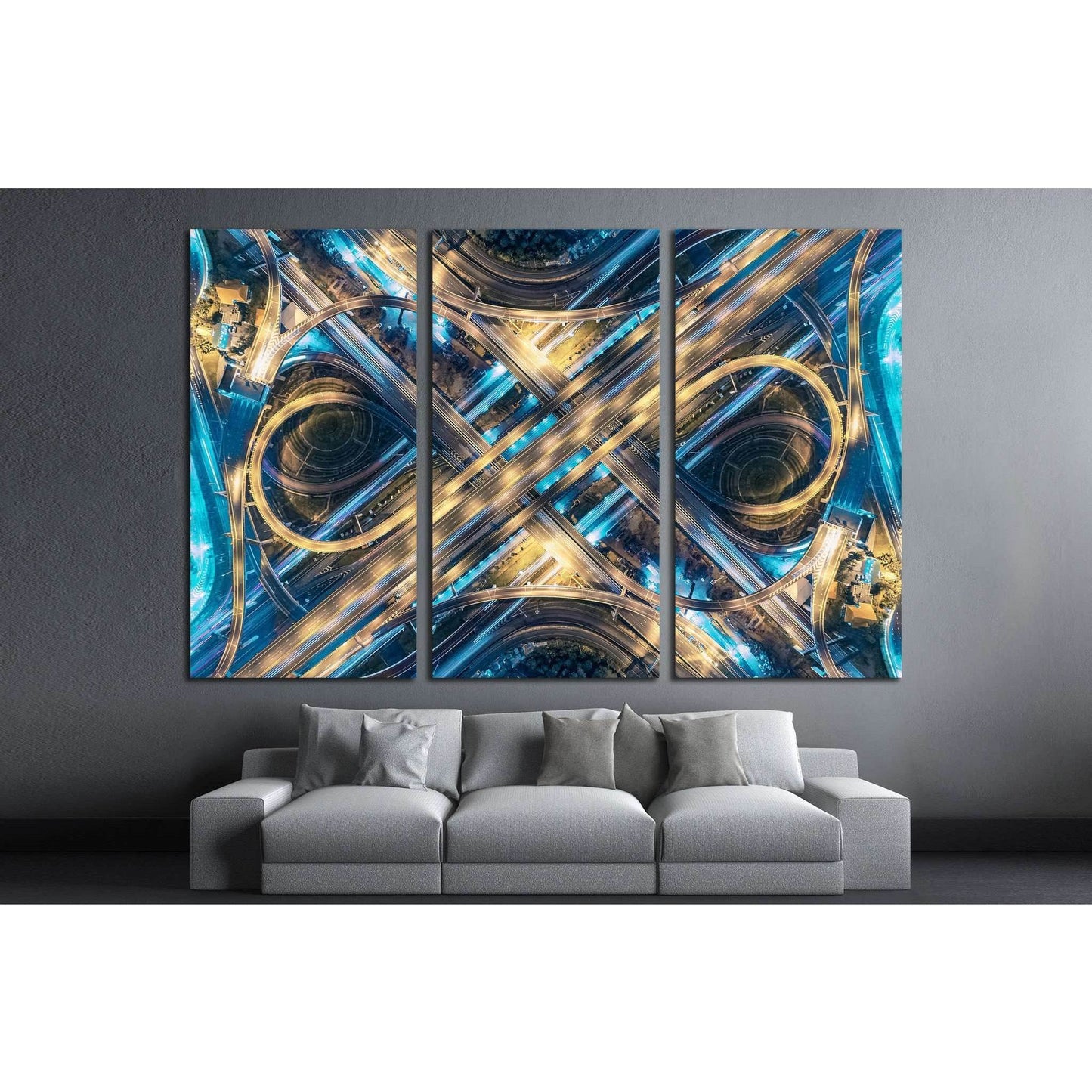 Aerial View of Busy Intersection at Night, thailand №1571 Ready to Hang Canvas Print - Zellart Canvas Prints ALL_Products, s-1571