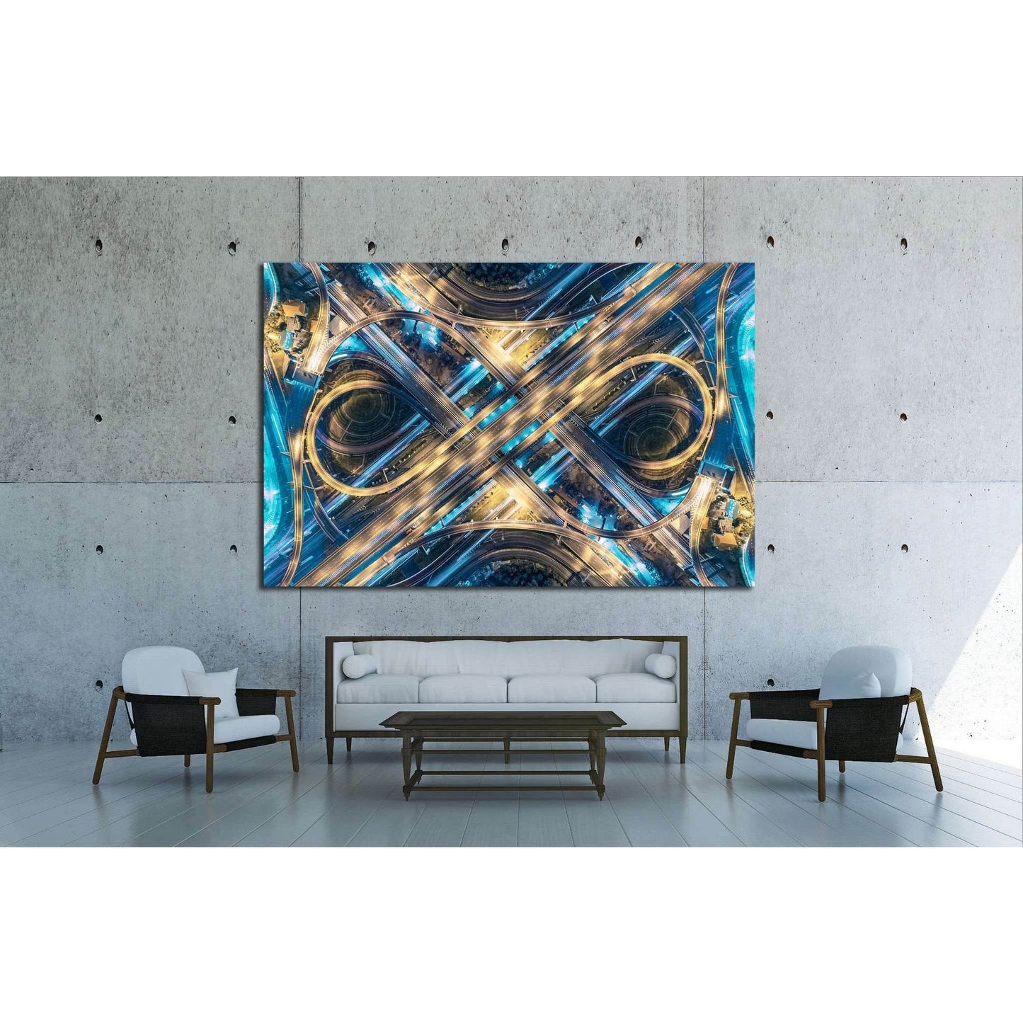 Aerial View of Busy Intersection at Night, thailand №1571 Ready to Hang Canvas Print - Zellart Canvas Prints ALL_Products, s-1571