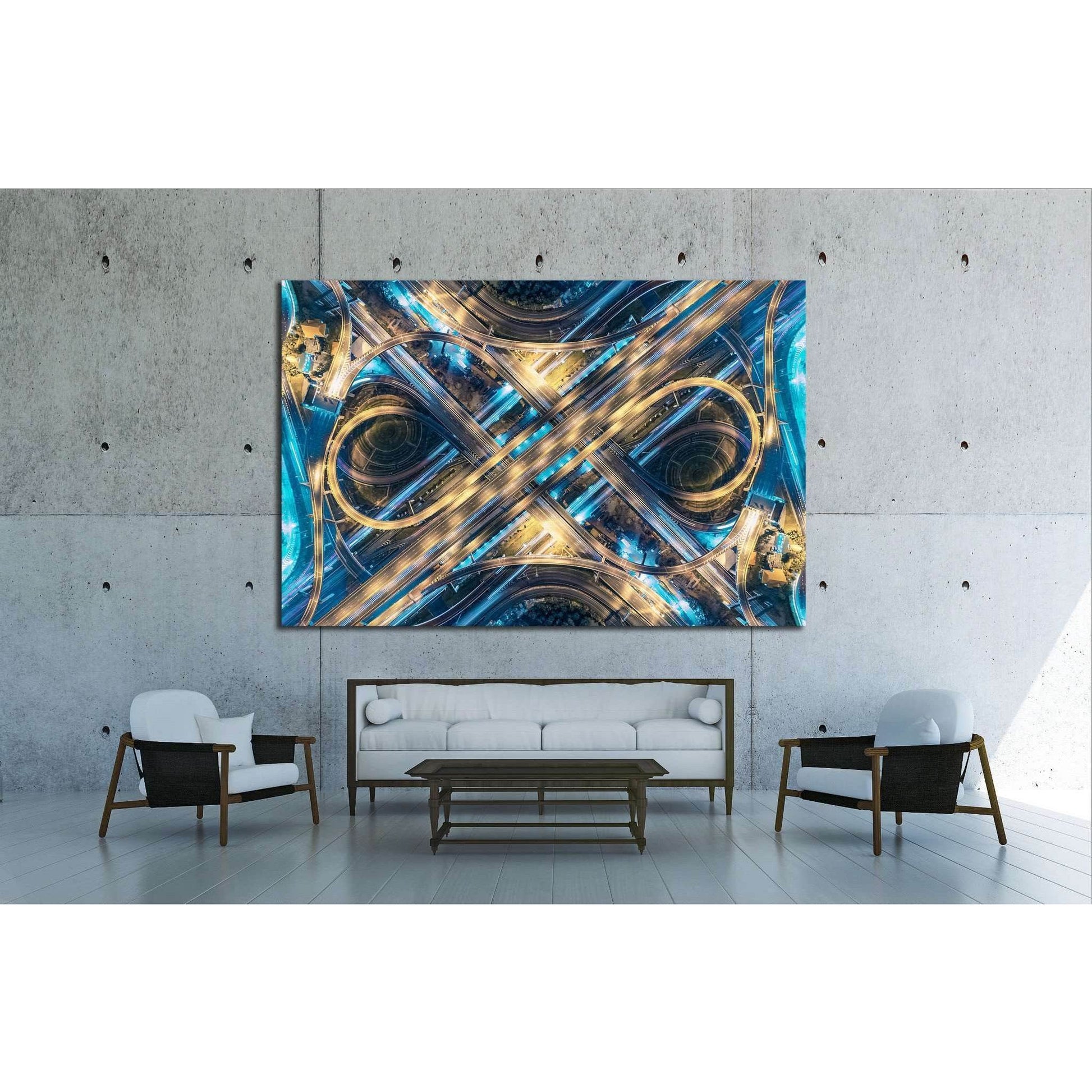 Aerial View of Busy Intersection at Night, thailand №1571 Ready to Hang Canvas Print - Zellart Canvas Prints ALL_Products, s-1571