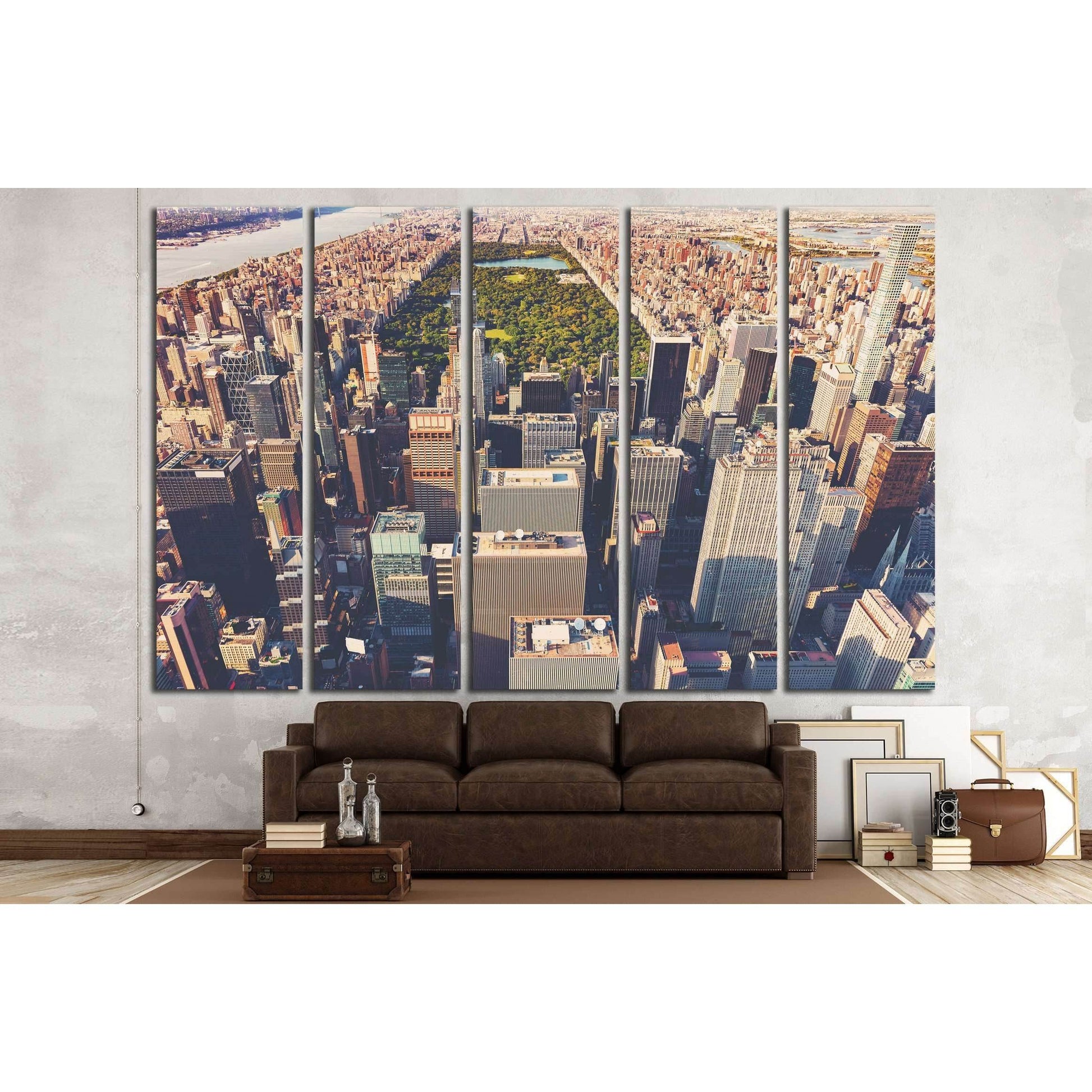 Aerial view of Central Park and Times Square, New York CIty at sunset №2216 Ready to Hang Canvas Print - Zellart Canvas Prints 0_NY_ART, ALL_Products, s-2216