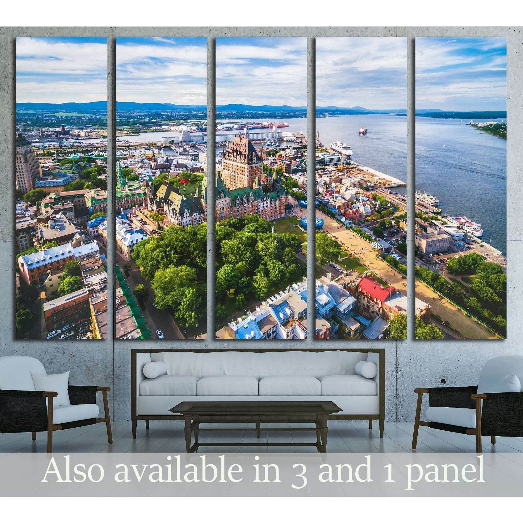 Aerial view of Chateau Frontenac hotel and Old Port in Quebec City, Canada. №2739 Ready to Hang Canvas Print - Zellart Canvas Prints ALL_Products, s-2739