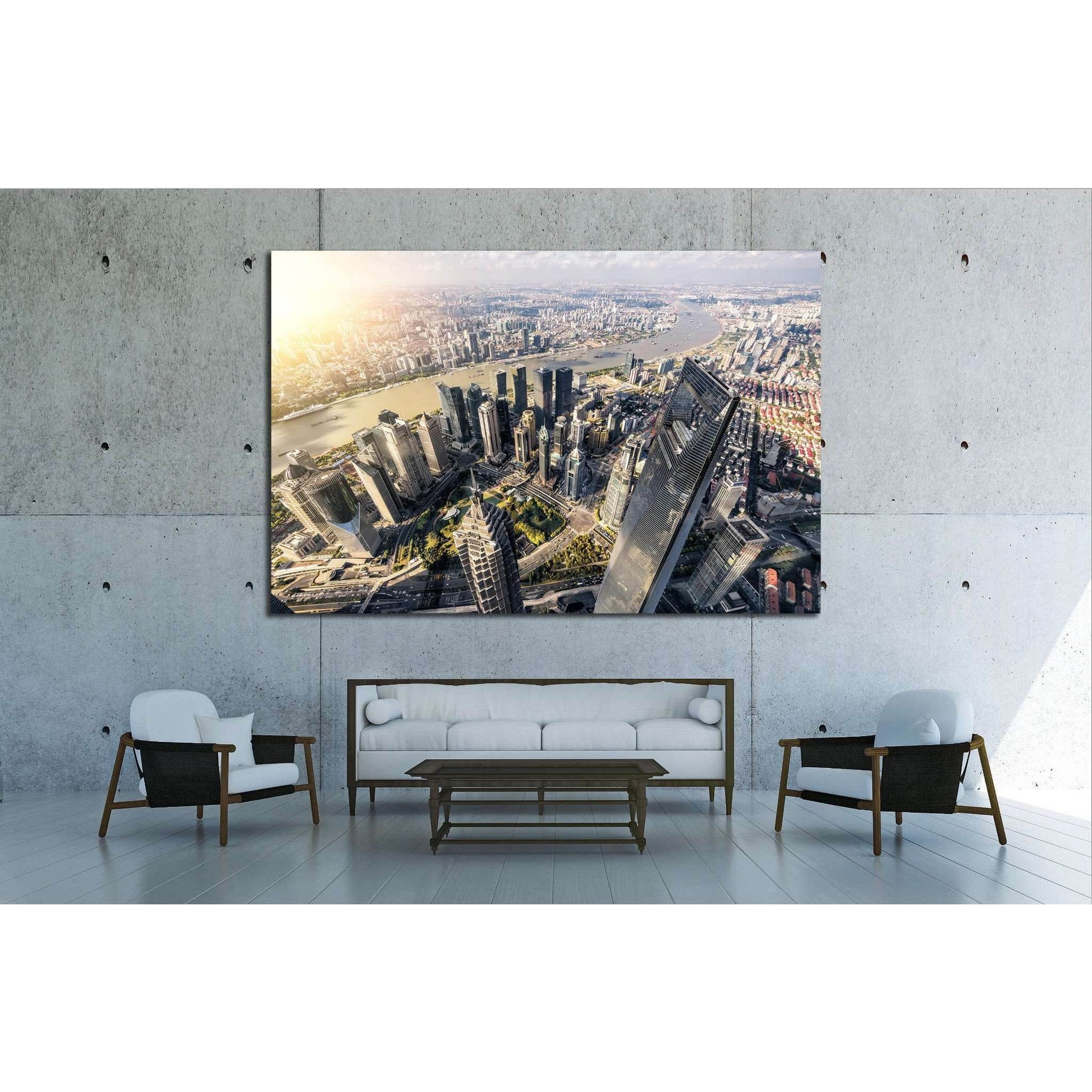 Aerial View of Lujiazui Financial District in Shanghai,China №1548 Ready to Hang Canvas Print - Zellart Canvas Prints ALL_Products, s-1548