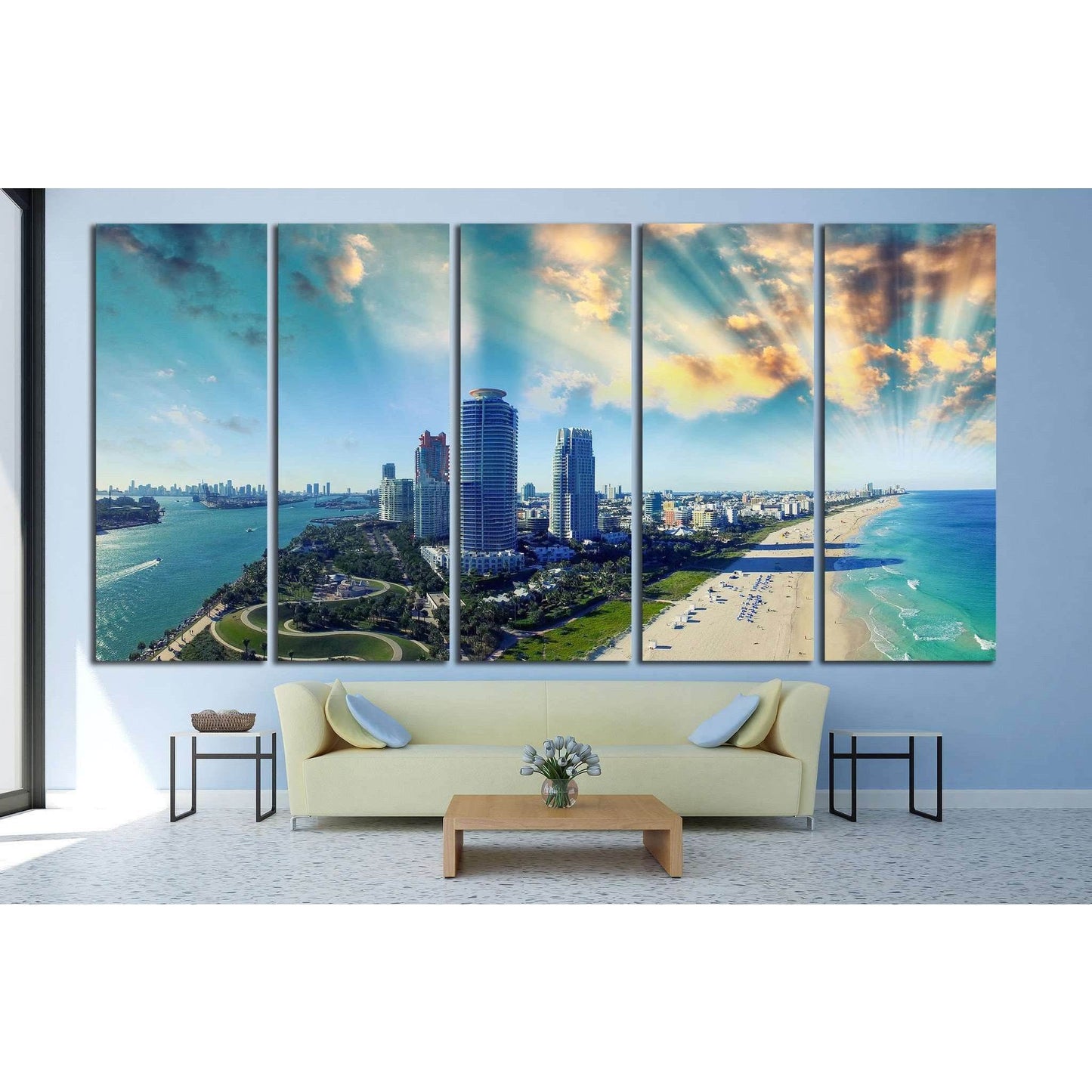 Aerial view of Miami Beach, Florida №1224 Ready to Hang Canvas Print - Zellart Canvas Prints ALL_Products, s-1224