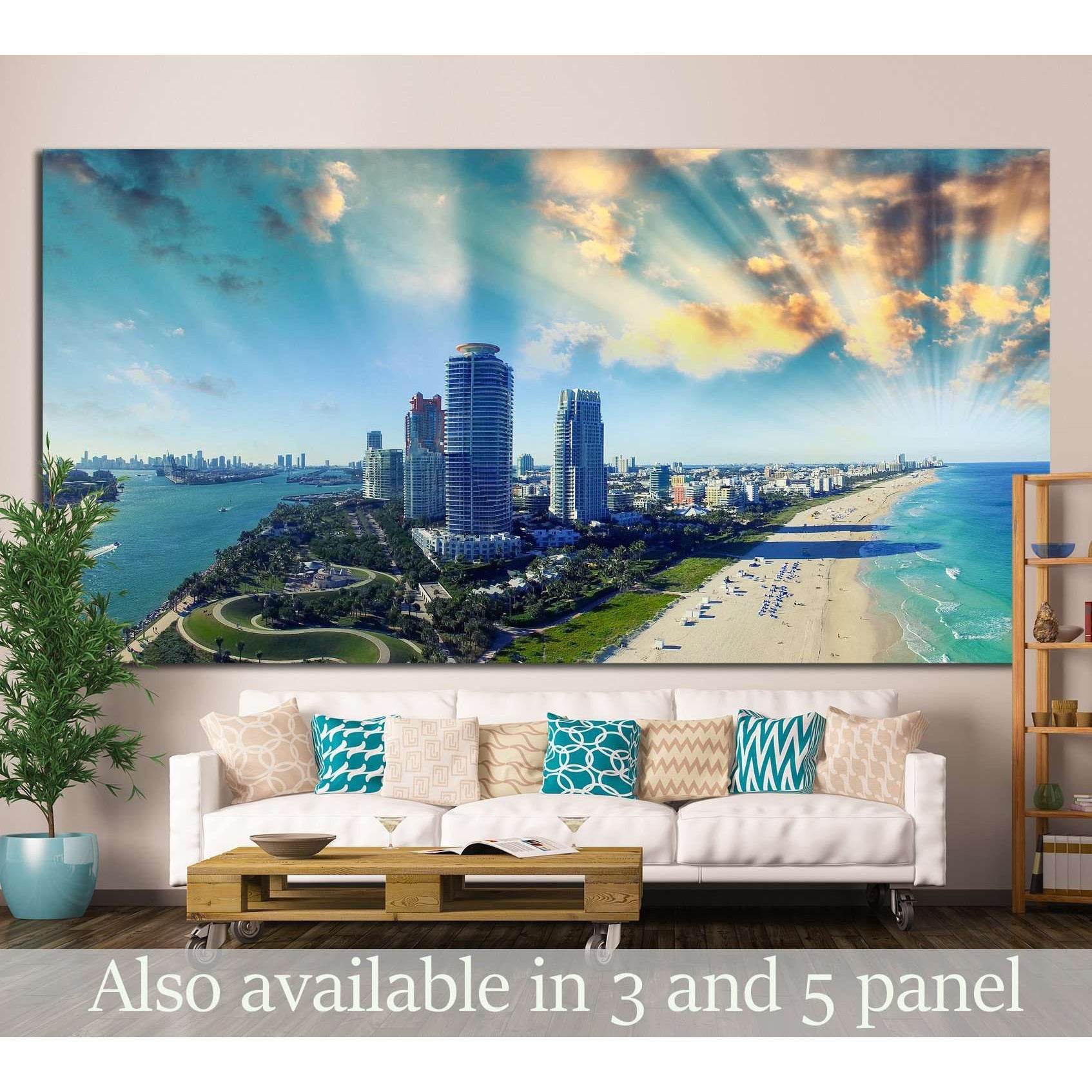 Aerial view of Miami Beach, Florida №1224 Ready to Hang Canvas Print - Zellart Canvas Prints ALL_Products, s-1224