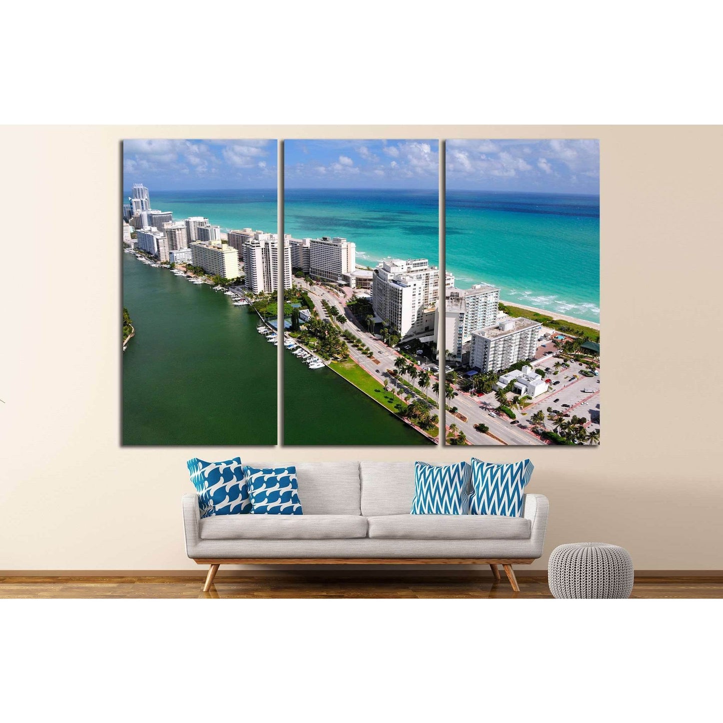 Aerial view of Miami South Beach, Florida, USA №1203 Ready to Hang Canvas Print - Zellart Canvas Prints ALL_Products, s-1203
