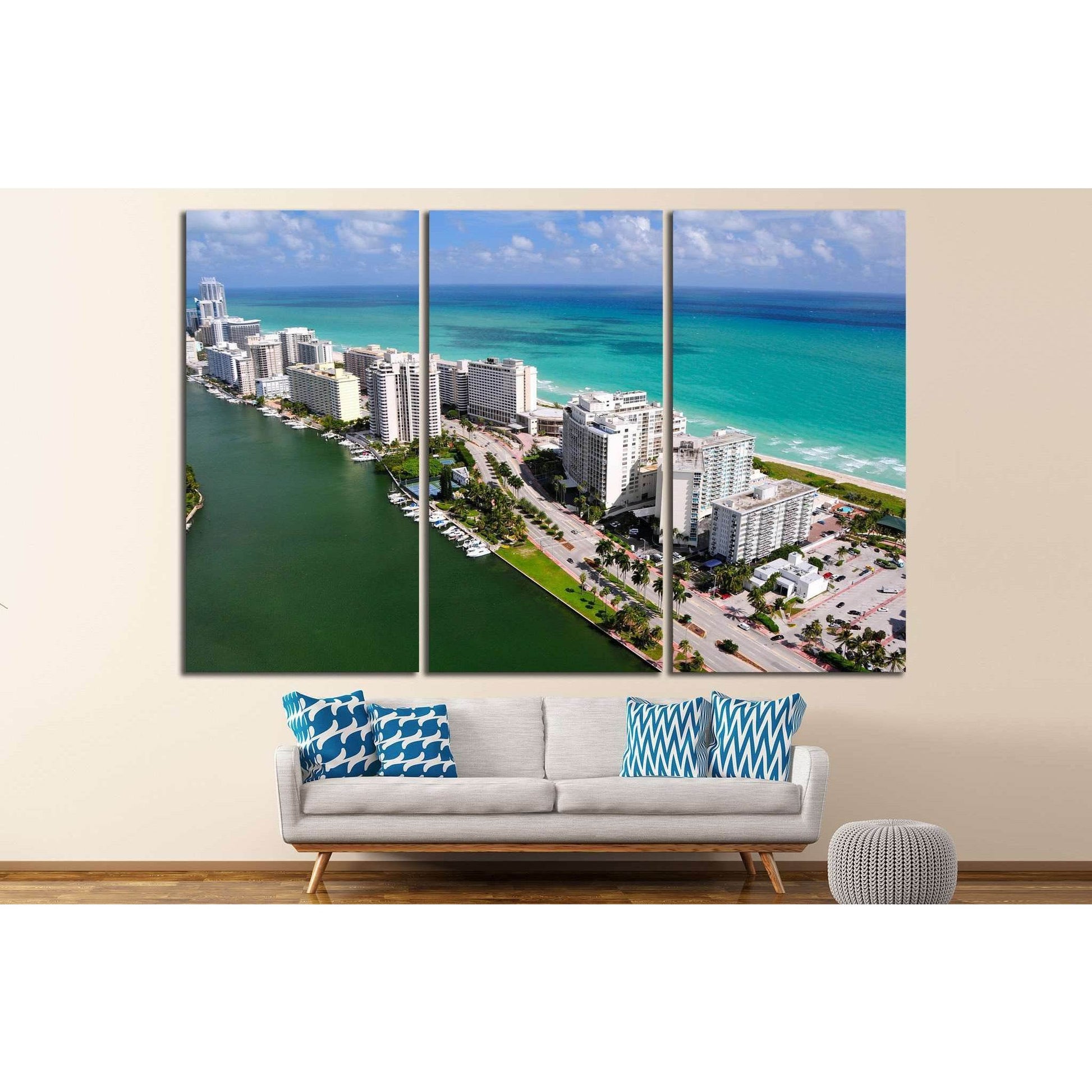 Aerial view of Miami South Beach, Florida, USA №1203 Ready to Hang Canvas Print - Zellart Canvas Prints ALL_Products, s-1203