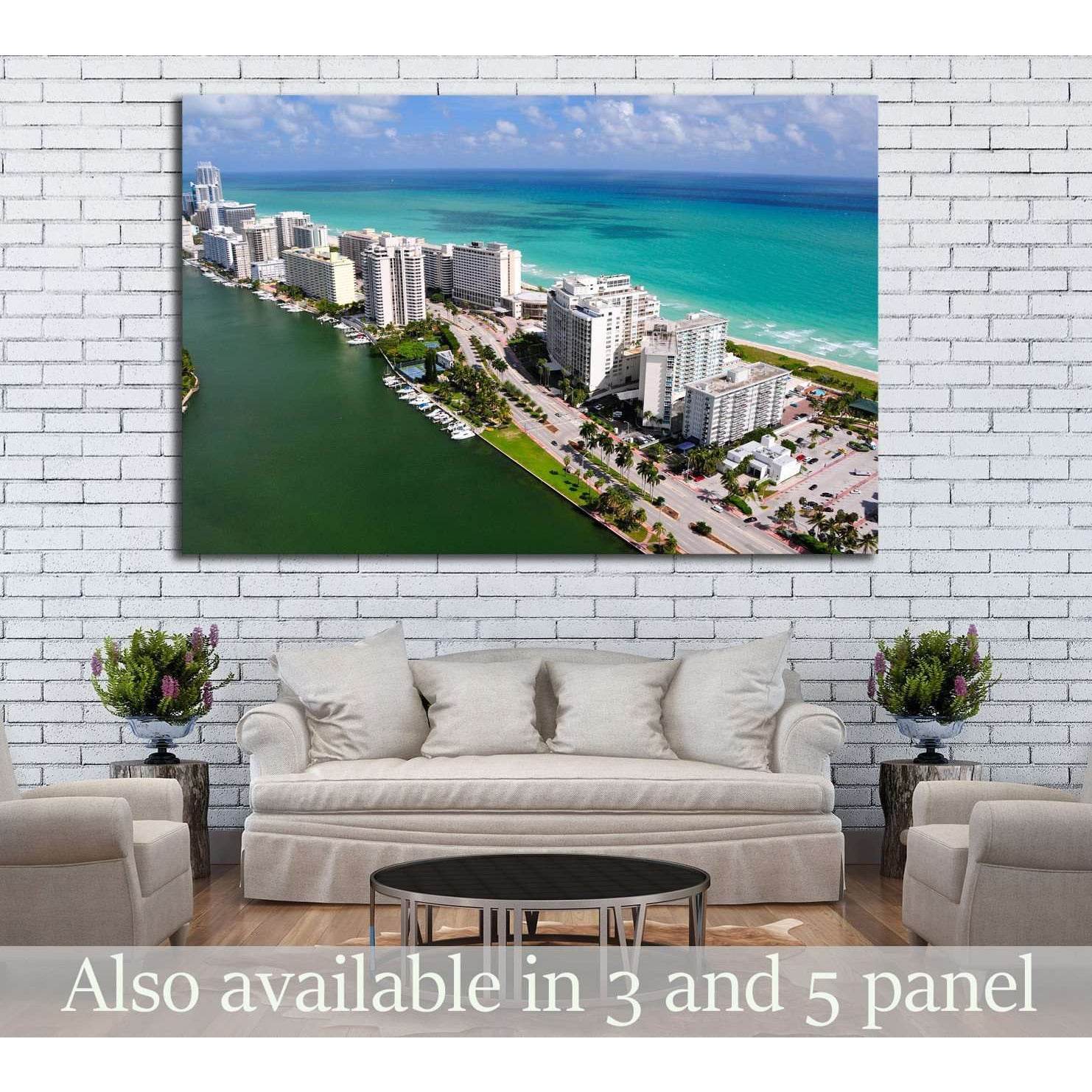 Aerial view of Miami South Beach, Florida, USA №1203 Ready to Hang Canvas Print - Zellart Canvas Prints ALL_Products, s-1203