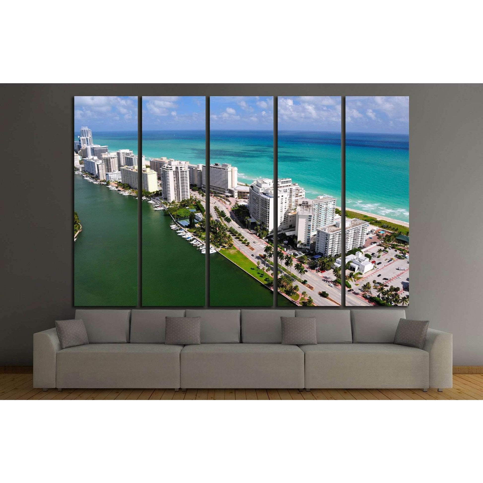 Aerial view of Miami South Beach, Florida, USA №1203 Ready to Hang Canvas Print - Zellart Canvas Prints ALL_Products, s-1203