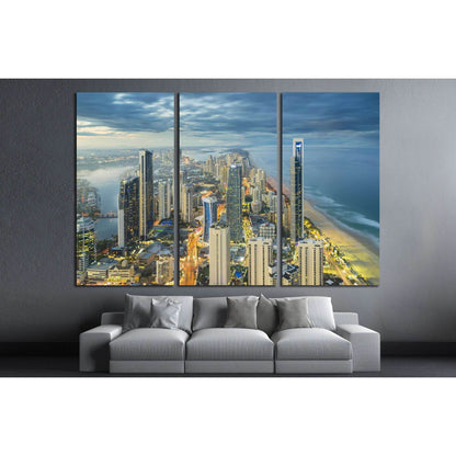 Aerial view of modern buildings with light trail at riverside at Gold Coast №2390 Ready to Hang Canvas PrintCanvas art arrives ready to hang, with hanging accessories included and no additional framing required. Every canvas print is hand-crafted, made on