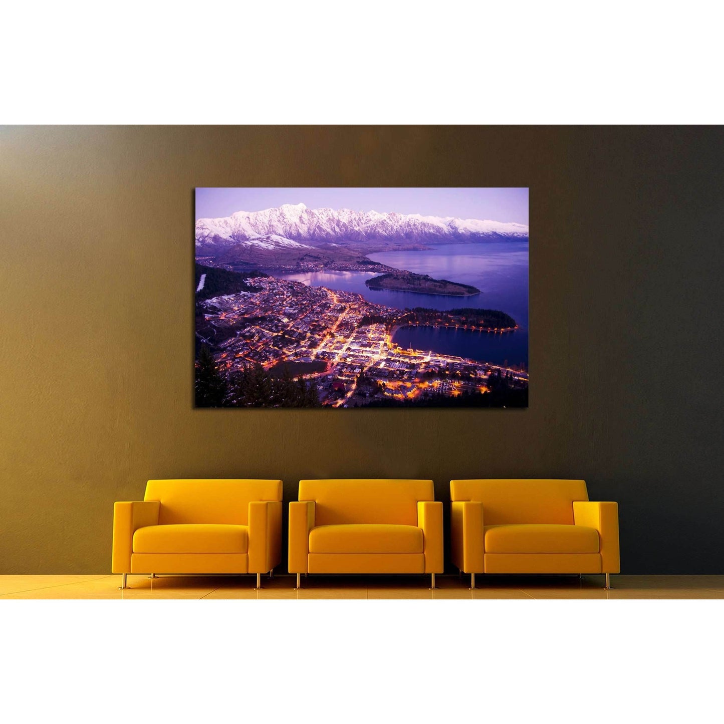 Aerial View of Queenstown with City Lights, New Zealand №2269 Ready to Hang Canvas Print - Zellart Canvas Prints ALL_Products, s-2269