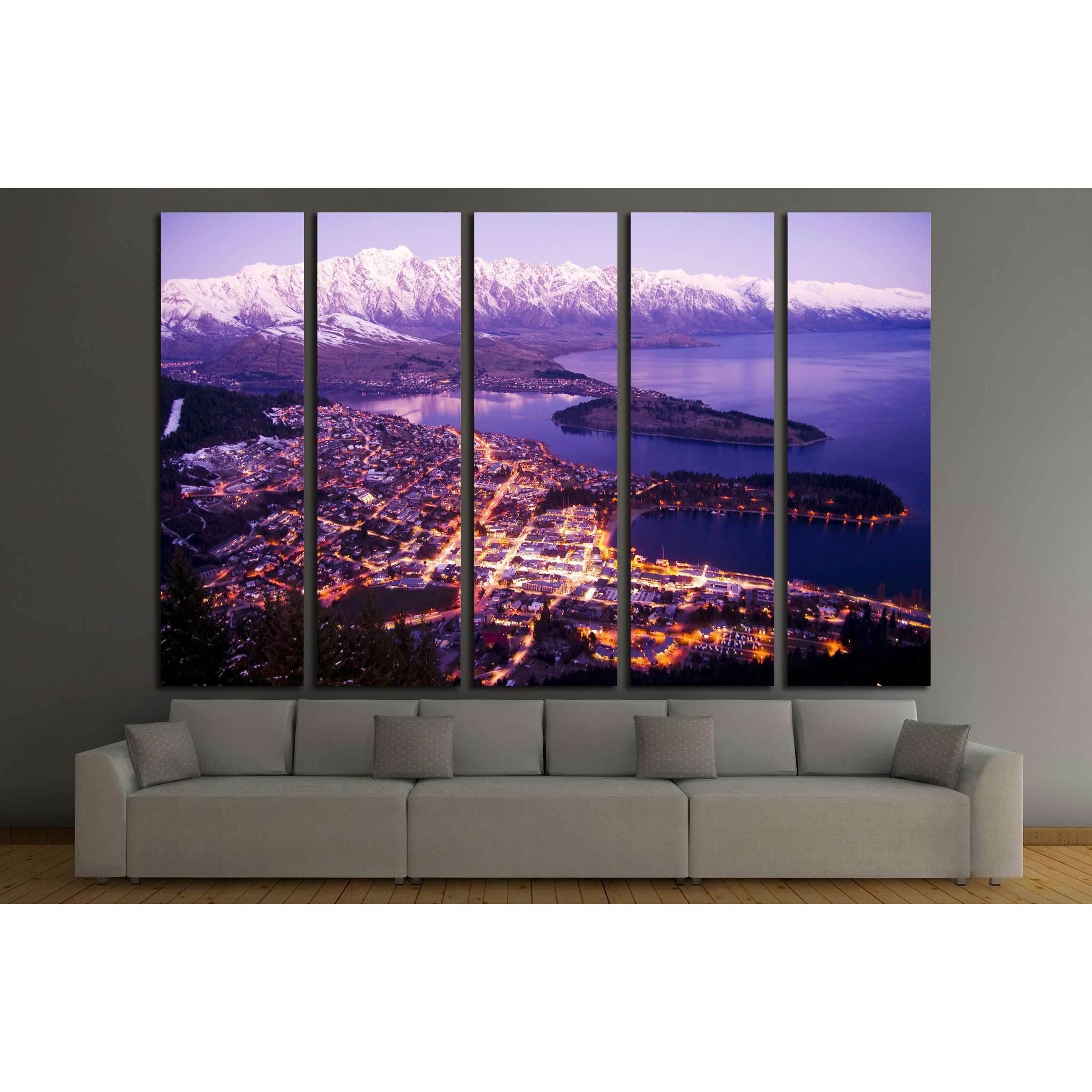 Aerial View of Queenstown with City Lights, New Zealand №2269 Ready to Hang Canvas Print