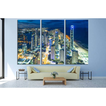 Aerial view of skyline with light trail at Gold Coast, Australia at night №2971 Ready to Hang Canvas Print - Zellart Canvas Prints ALL_Products, s-2971