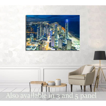 Aerial view of skyline with light trail at Gold Coast, Australia at night №2971 Ready to Hang Canvas Print - Zellart Canvas Prints ALL_Products, s-2971