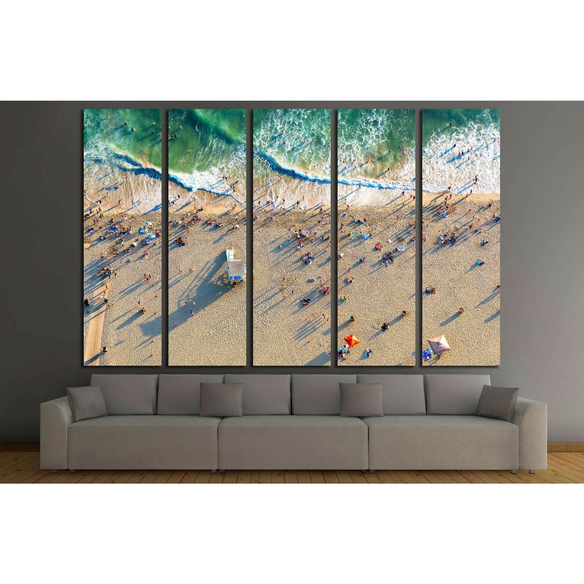 Aerial view of the beach in Santa Monica, CA №2003 Ready to Hang Canvas Print