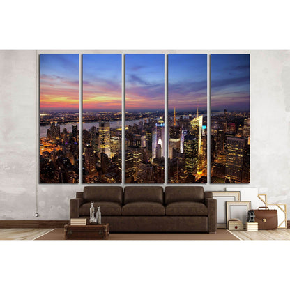Aerial view of the New York City skyline at sunset №2651 Ready to Hang Canvas Print - Zellart Canvas Prints 0_NY_ART, ALL_Products, s-2651