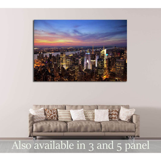 Aerial view of the New York City skyline at sunset №2651 Ready to Hang Canvas Print - Zellart Canvas Prints 0_NY_ART, ALL_Products, s-2651