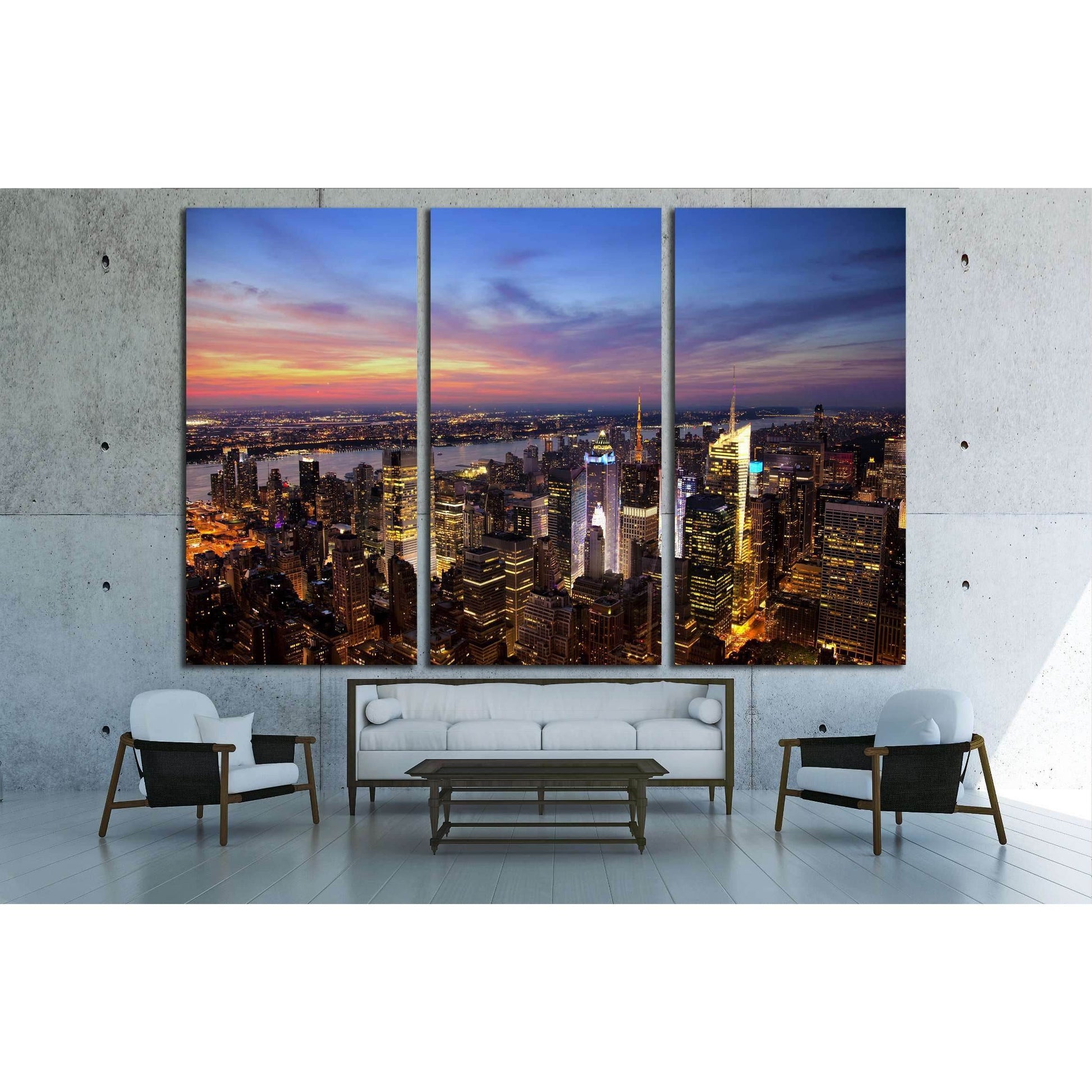 Aerial view of the New York City skyline at sunset №2651 Ready to Hang Canvas Print - Zellart Canvas Prints 0_NY_ART, ALL_Products, s-2651