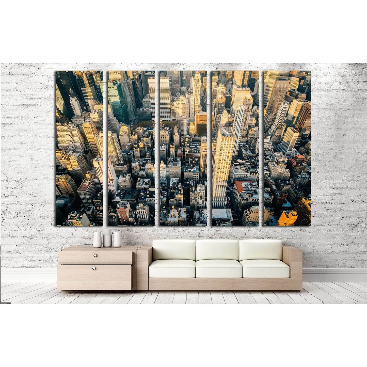 Aerial view of the New York City skyline near Midtown at sunset №2959 Ready to Hang Canvas Print - Zellart Canvas Prints 0_NY_ART, ALL_Products, s-2959