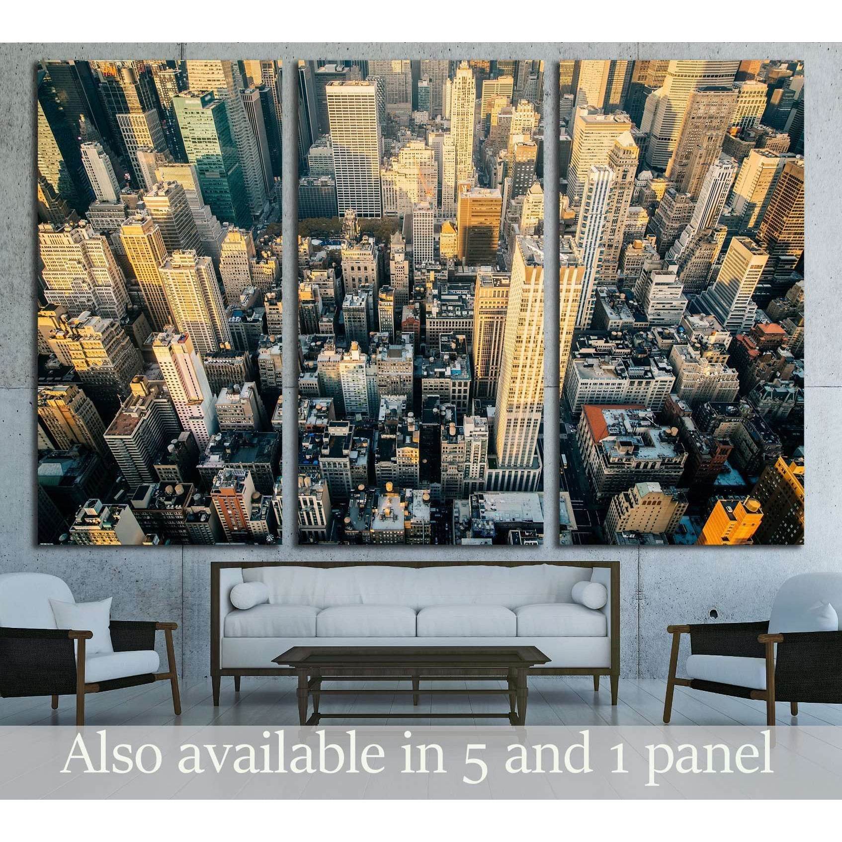 Aerial view of the New York City skyline near Midtown at sunset №2959 Ready to Hang Canvas Print - Zellart Canvas Prints 0_NY_ART, ALL_Products, s-2959