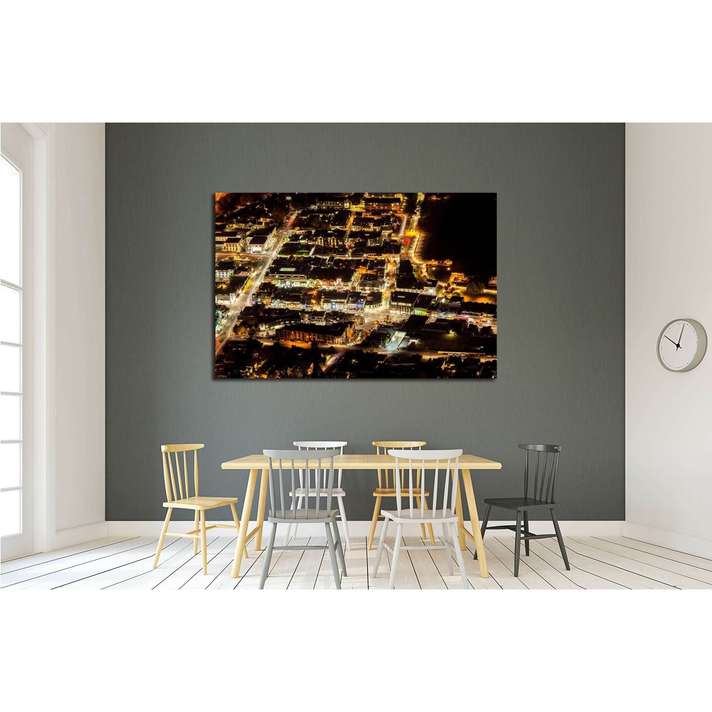 Aerial View of Transportation light trail of Queenstown, New Zealand №2255 Ready to Hang Canvas Print