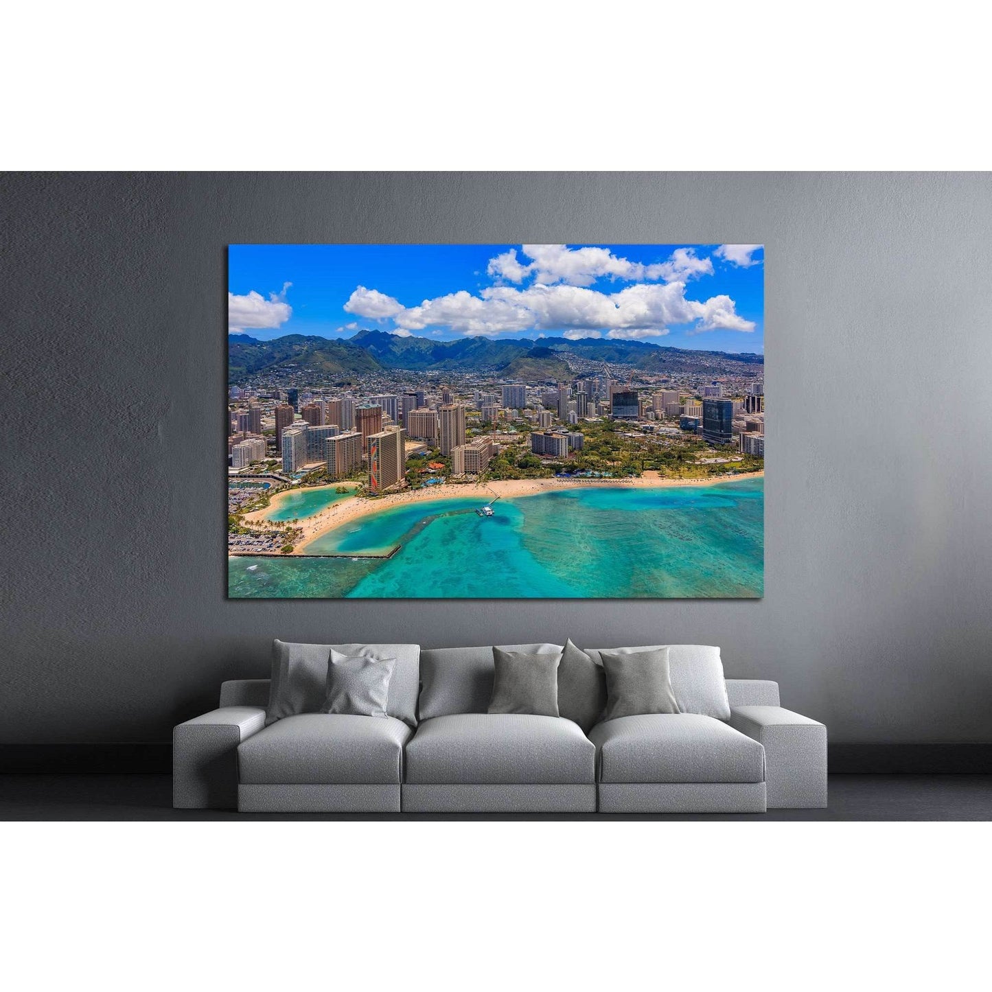 Aerial view of Waikiki Beach in Honolulu Hawaii from a helicopter №1754 Ready to Hang Canvas PrintCanvas art arrives ready to hang, with hanging accessories included and no additional framing required. Every canvas print is hand-crafted, made on-demand at