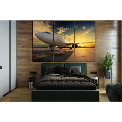 Airplane At Sunset №SL1427 Ready to Hang Canvas Print - Zellart Canvas Prints 0new, ALL_Products, Engine
