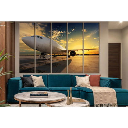 Airplane At Sunset №SL1427 Ready to Hang Canvas Print - Zellart Canvas Prints 0new, ALL_Products, Engine