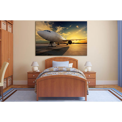 Airplane At Sunset №SL1427 Ready to Hang Canvas Print - Zellart Canvas Prints 0new, ALL_Products, Engine