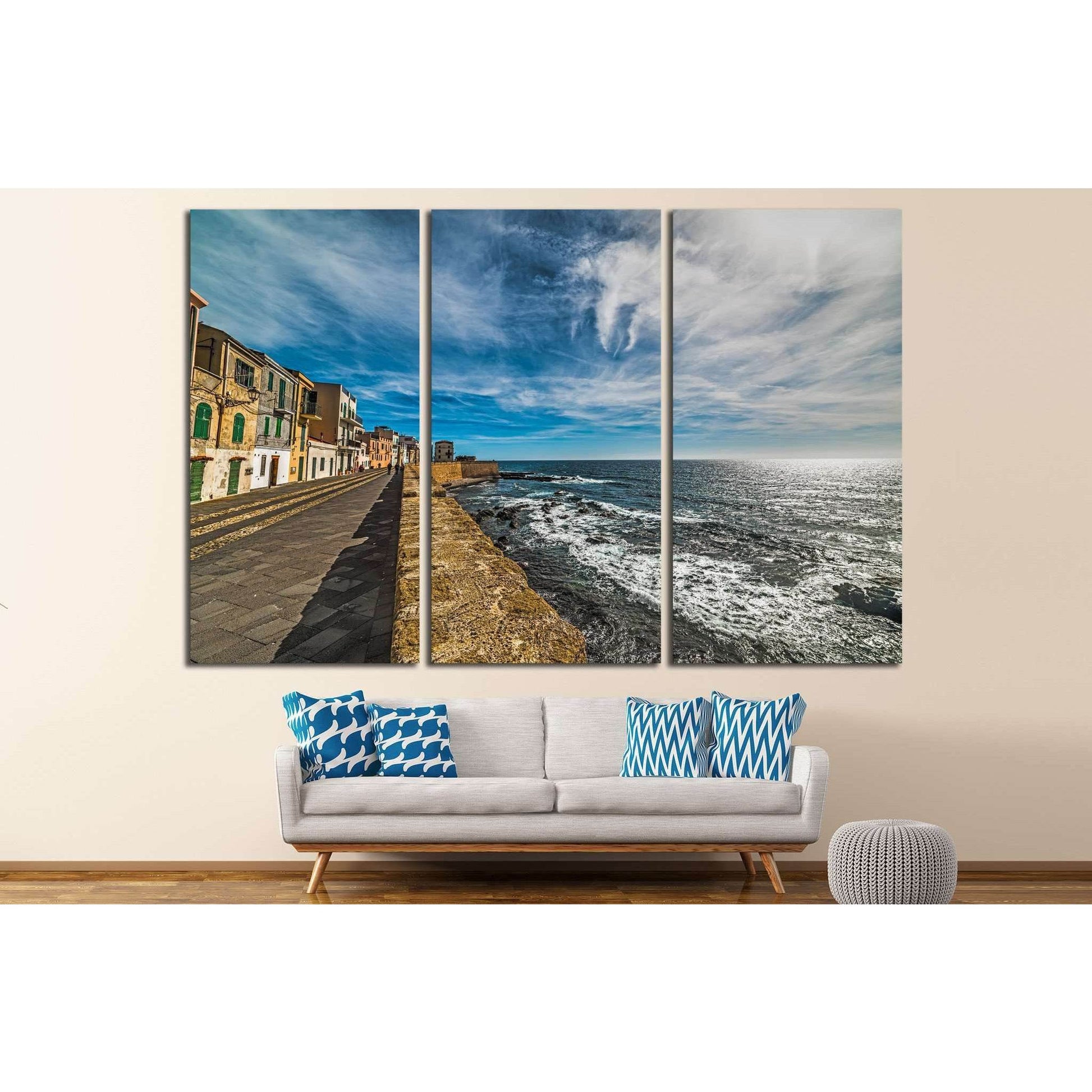 Alghero seafront under clouds, Sardinia №1300 Ready to Hang Canvas Print - Zellart Canvas Prints ALL_Products, s-1300