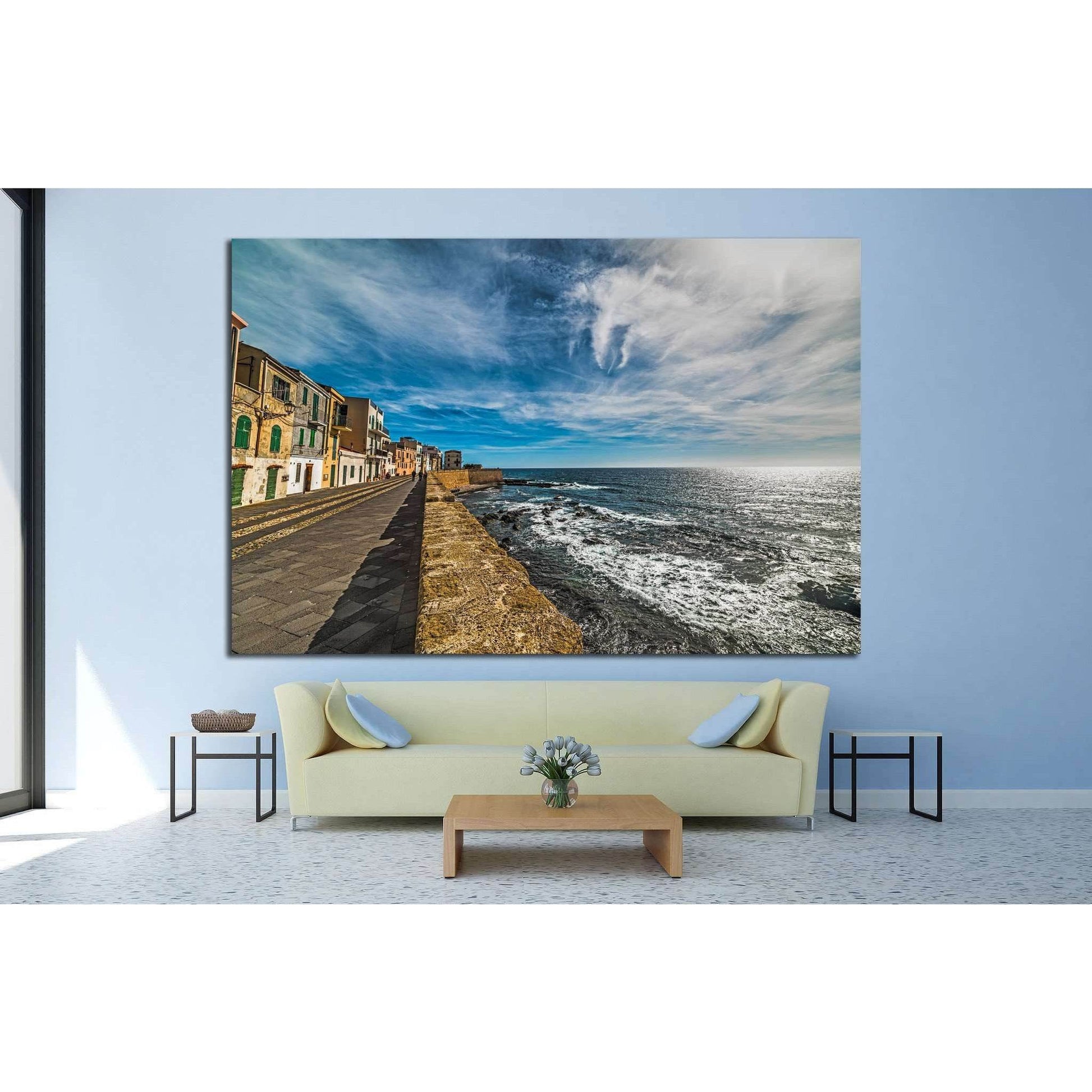 Alghero seafront under clouds, Sardinia №1300 Ready to Hang Canvas Print - Zellart Canvas Prints ALL_Products, s-1300