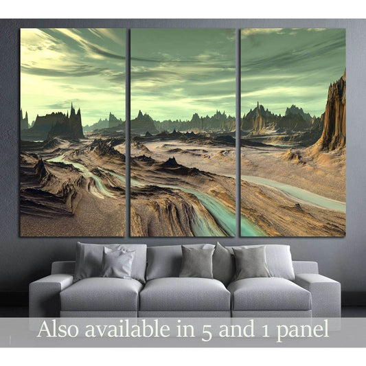 Alien Planet - 3D Rendered Computer Artwork. Rocks and lake №2932 Ready to Hang Canvas Print - Zellart Canvas Prints ALL_Products, s-2932