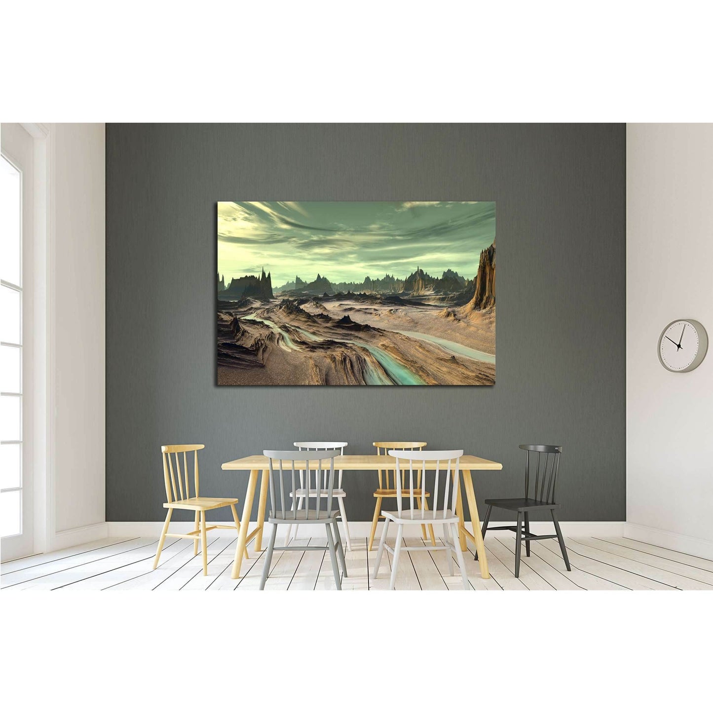 Alien Planet - 3D Rendered Computer Artwork. Rocks and lake №2932 Ready to Hang Canvas Print - Zellart Canvas Prints ALL_Products, s-2932