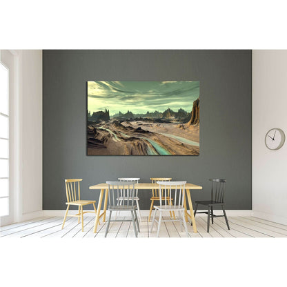 Alien Planet - 3D Rendered Computer Artwork. Rocks and lake №2932 Ready to Hang Canvas Print - Zellart Canvas Prints ALL_Products, s-2932