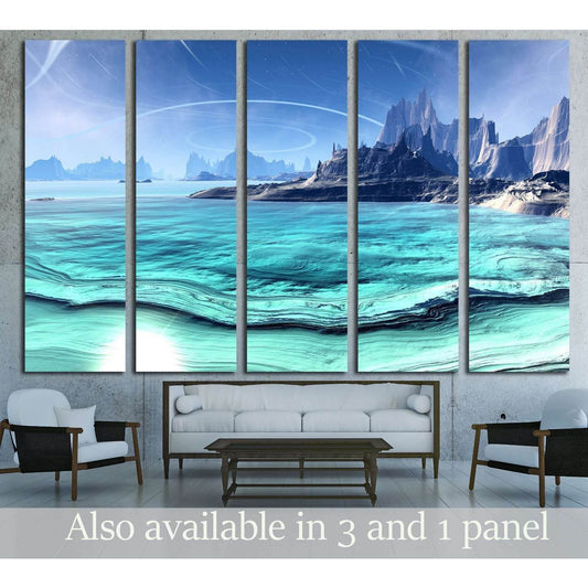 Alien Planet - 3D Rendered Computer Artwork. Rocks and lake №2934 Ready to Hang Canvas Print - Zellart Canvas Prints ALL_Products, s-2934